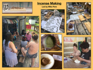 Incense making led by Mike Pare; images of people making incense 