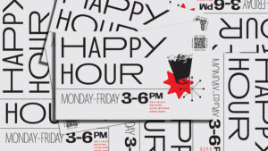 Branding materials for happy hour cards.