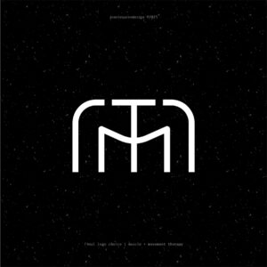 An abstract white logo on black background for Muscle Movement Therapy