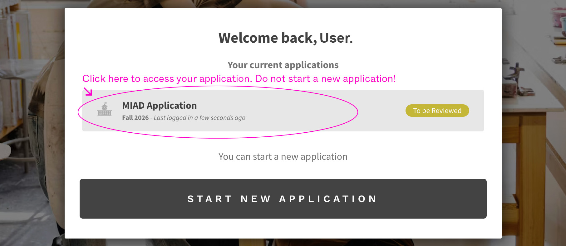A screenshot of the MIAD application screen prompting the user to login. 