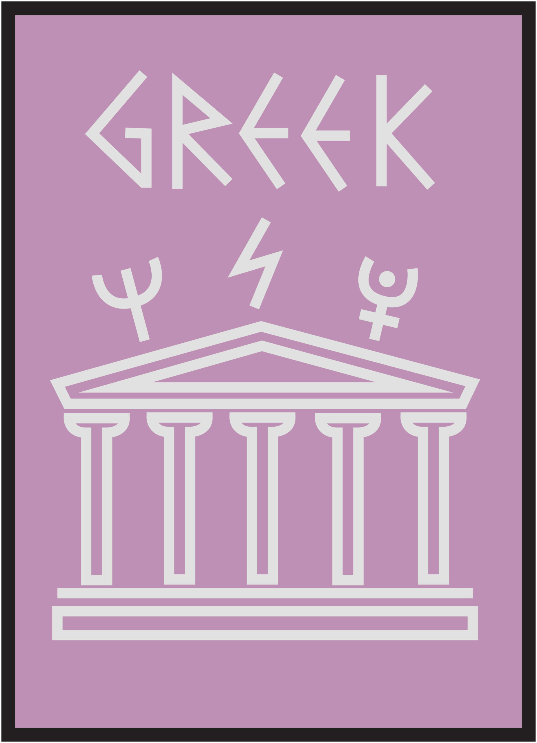 A poster that says "Greek" with a structure and Greek-looking letters.