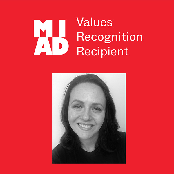 MIAD Values Recognition Recipient with a photo of Lisa Floading