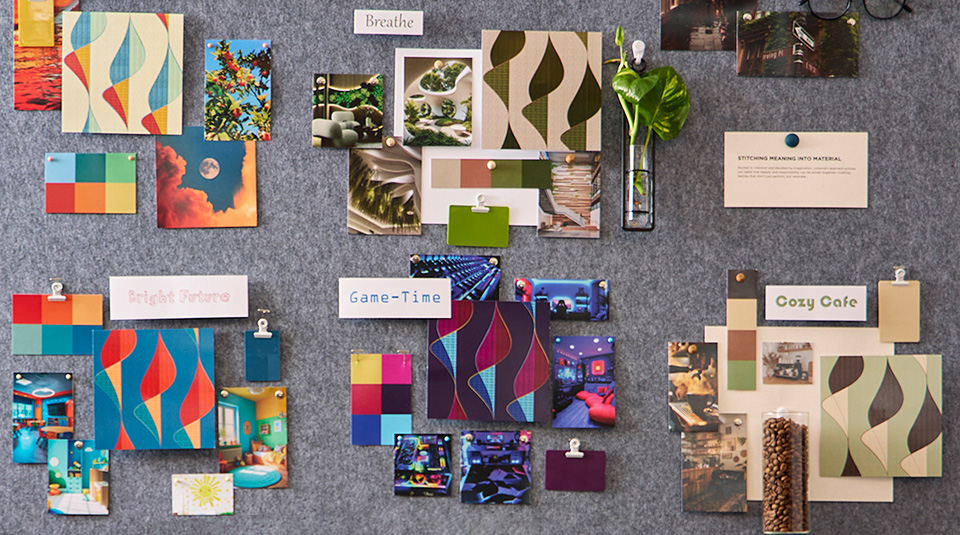 A mood board for surface design of a chair based on natural elements.