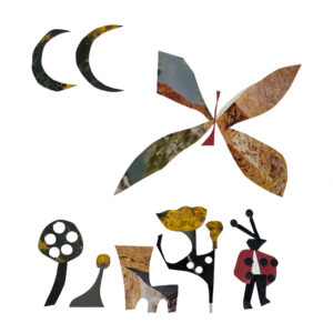 An abstract papercut artwork with natural elements