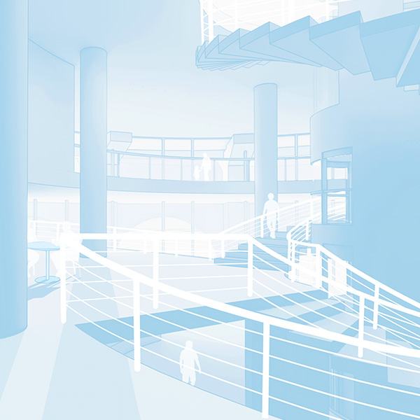 Computer rendering of mezzanine interior in blue