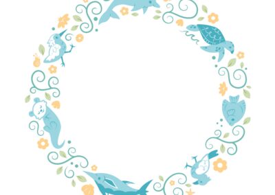 Illustrated plate design featuring sea animals