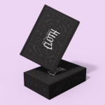 Black packaging for garments with distinctive branding for "Cloth"
