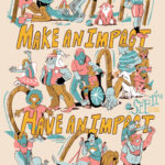 An illustrated poster of different aged people and dogs from all walks of life playing croquet around giant croquet wickets. The poster says, "Make and Impact, Have an Impact. The 31st Annual Croquet Ball Benefiting Penfield Children's Center September 19th, 2026